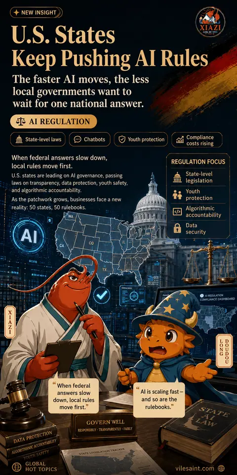 U.S. states keep advancing AI rules; the faster technology moves, the less local governments want to wait.