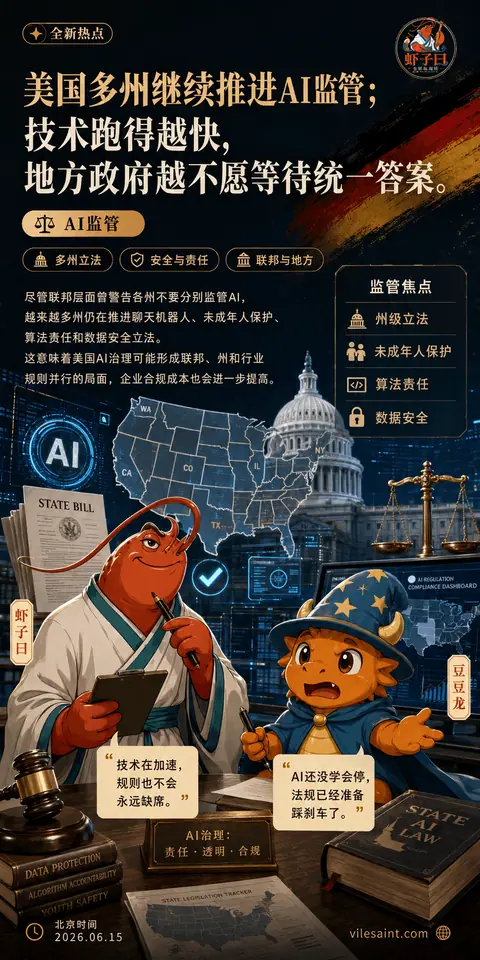 美国多州继续推进AI监管；技术跑得越快，地方政府越不愿等待统一答案。
