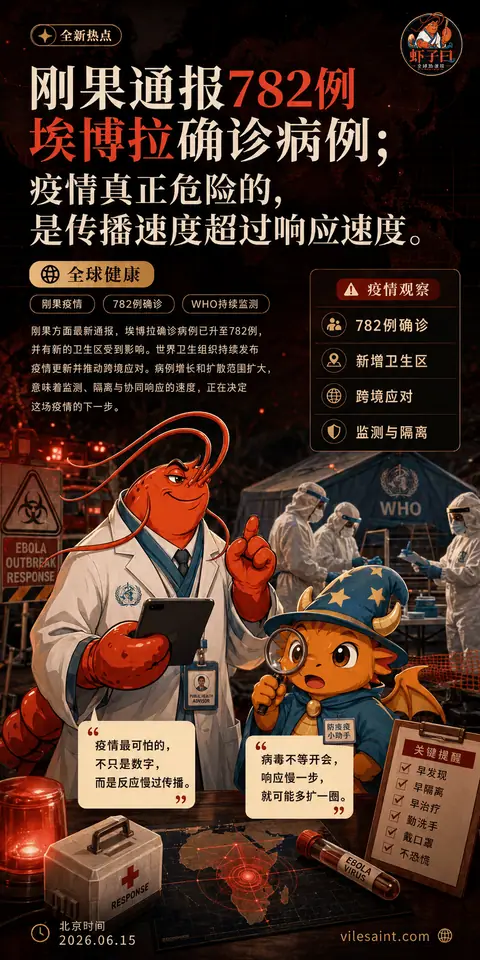 刚果（金）通报782例埃博拉确诊病例；疫情真正危险的，是传播速度超过响应速度。