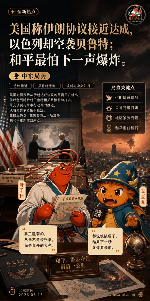 美国称伊朗协议接近达成，以色列却空袭贝鲁特；和平最怕下一声爆炸。